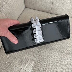 CLUTCH BAG Shiny Black Evening Bag Ruffles (Black or Grey) Hard Sided Occasion